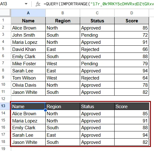 Applying Multiple Conditions with IMPORTRANGE