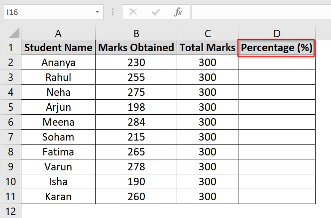 Applying Basic Percentage Formula for Marksheet in Excel