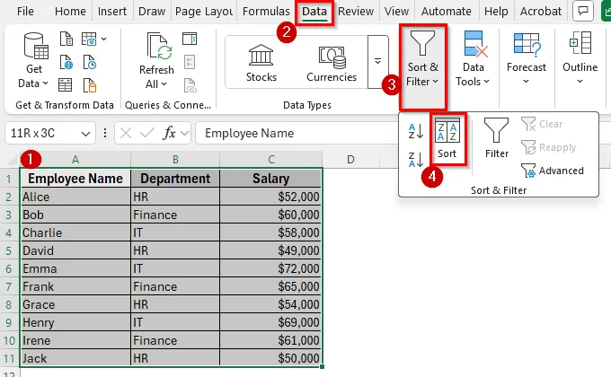Sort Using Custom Lists in Excel
