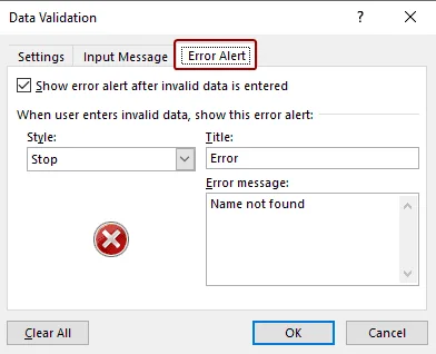 data validation with error alert