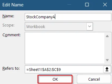 Steps to Edit Named Range Using Name Manager
