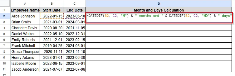 Show the Difference Between Two Dates in Both Months and Days