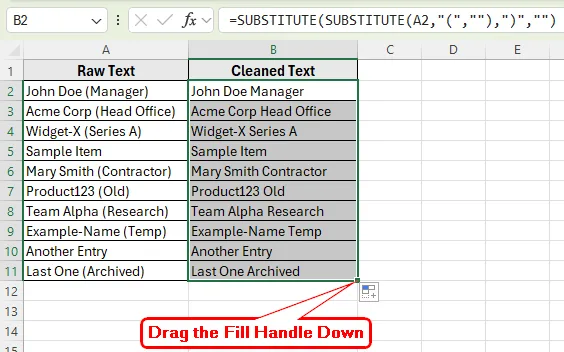 Applying the SUBSTITUTE Function to in Excel