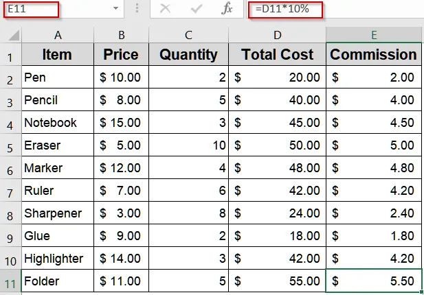 Copying Formulas Across Rows Using a Single Relative Reference