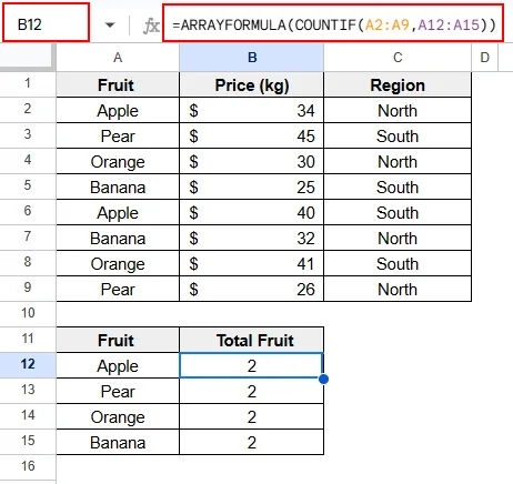 Combining ARRAYFORMULA with Criteria-Based Functions