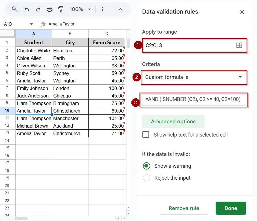 Number Range Validation