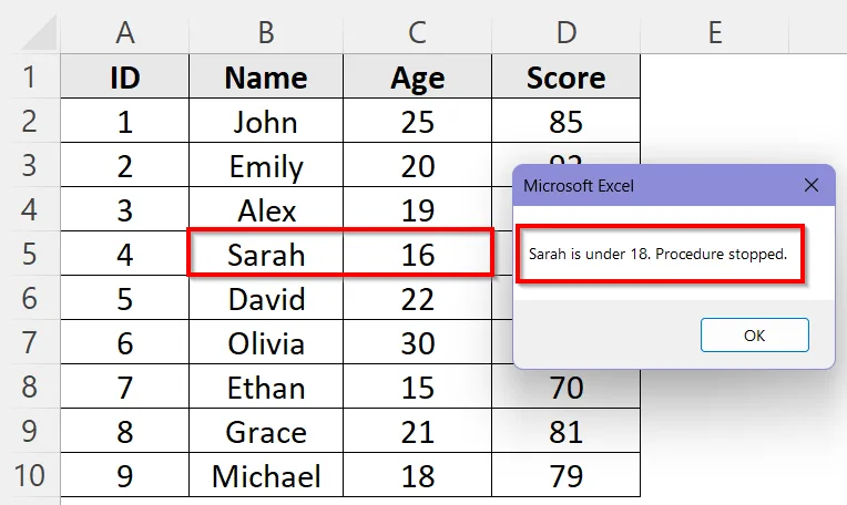 Examples of Exiting a Sub in Excel VBA 