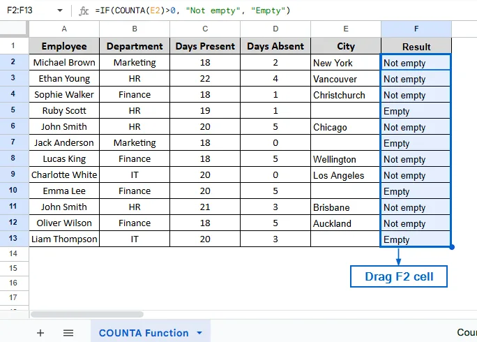 Using COUNTA to Flag Not Empty Cells