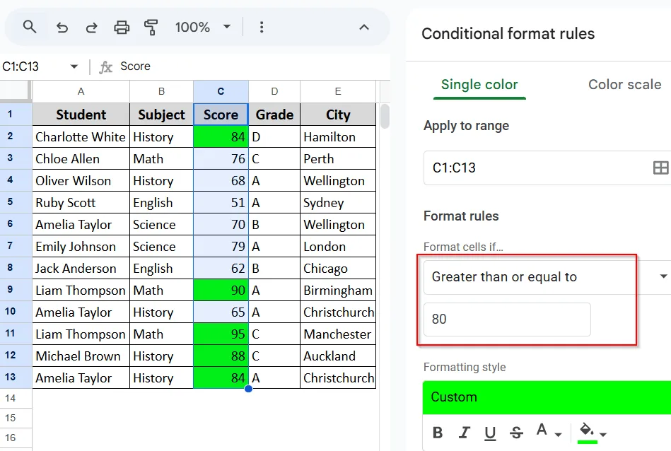 Using the Greater Than or Equal to Condition