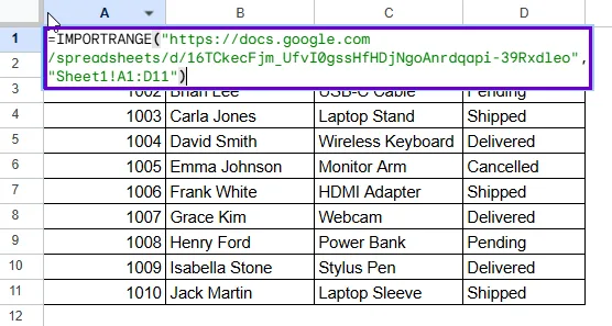 Using IMPORTRANGE Function