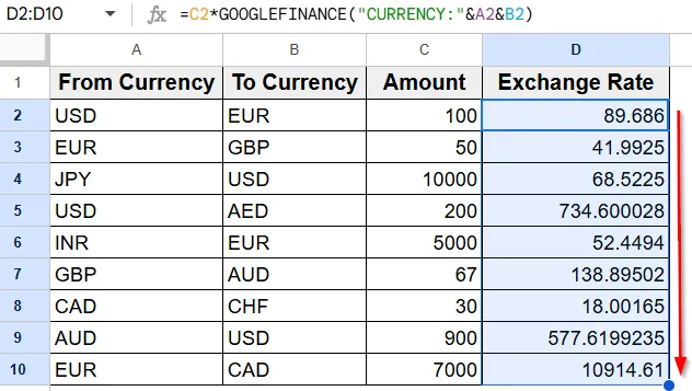 Using the GOOGLEFINANCE Function