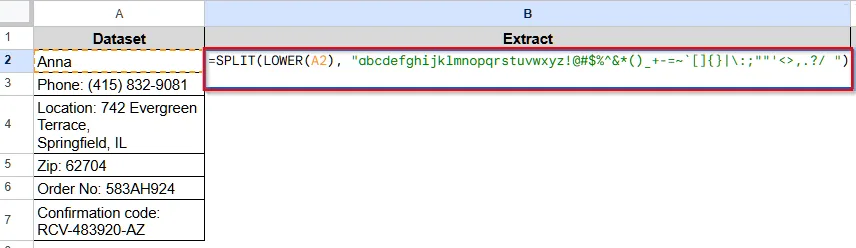 Extract Numbers in Different Columns from a String With the SPLIT Function in Google Sheets