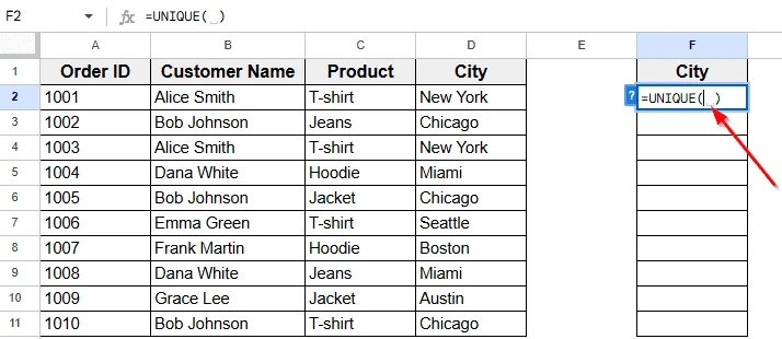 Applying Filter to Show Unique City Names