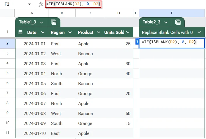 Utilize IF with ISBLANK to Check and Replace Empty Cells with 0