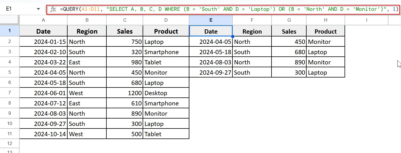 Combining AND and OR Operators with QUERY