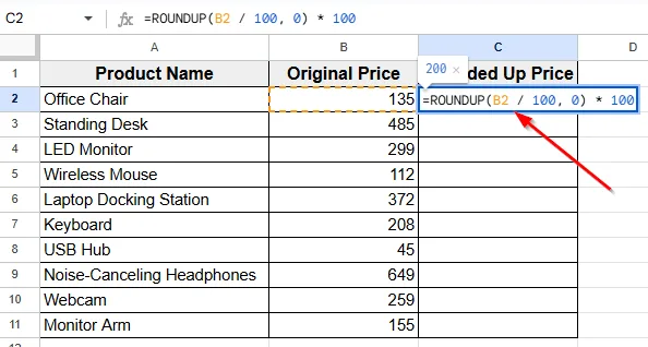 Applying ROUNDUP Function With Math Logic