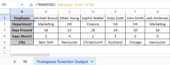 Transpose Rows to Columns Using the Transpose Function