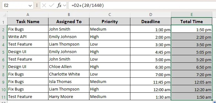 Adding Fixed Minutes for All Time Values