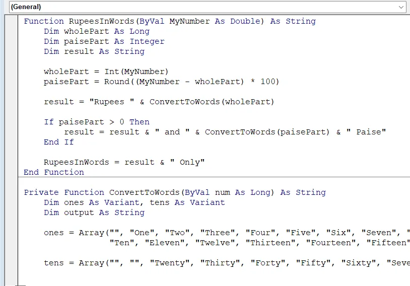 Converting Number to Words in Rupees with VBA Macro