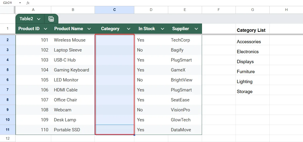 Generate a Drop-Down List from a Selected Cell Range in Google Sheets
