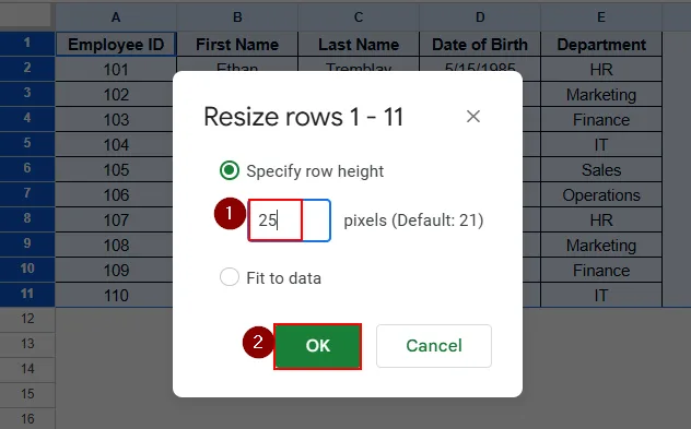 Using the Resize Option from the Context Menu Bar