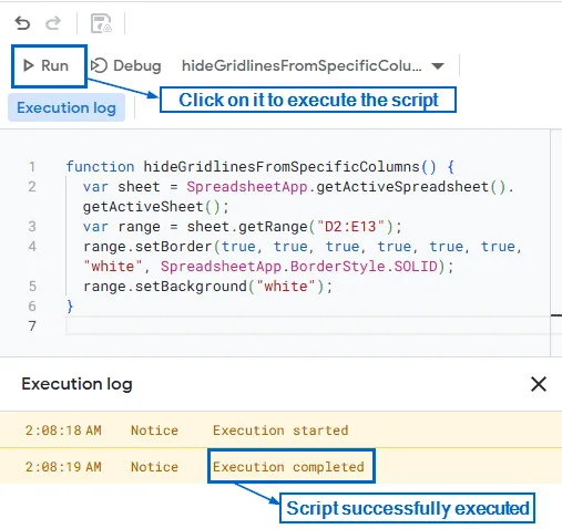 Remove Gridlines From Specific Cells Using Custom Apps Script