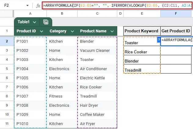 Apply ArrayFormula for Enhanced Reverse Lookups in Google Sheets