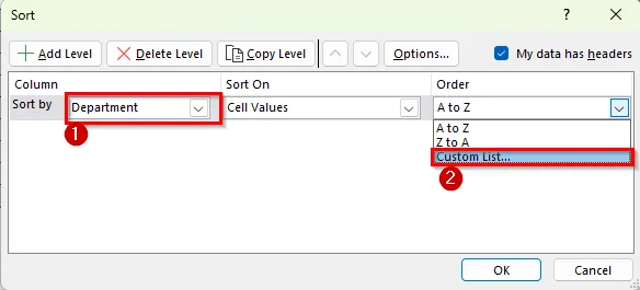 Sort Using Custom Lists in Excel