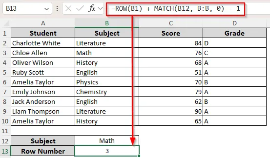 Finding the Absolute Row Number for a Matched Cell/Range/Value with the MATCH and ROW Function