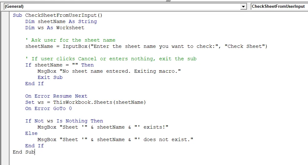 Ask the Sheet Name from the User and Check If It Exists