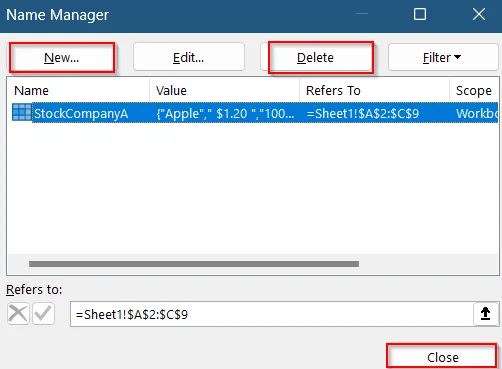 Steps to Edit Named Range Using Name Manager