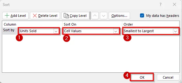 Sorting Rows by Column with the Sort Dialog Box