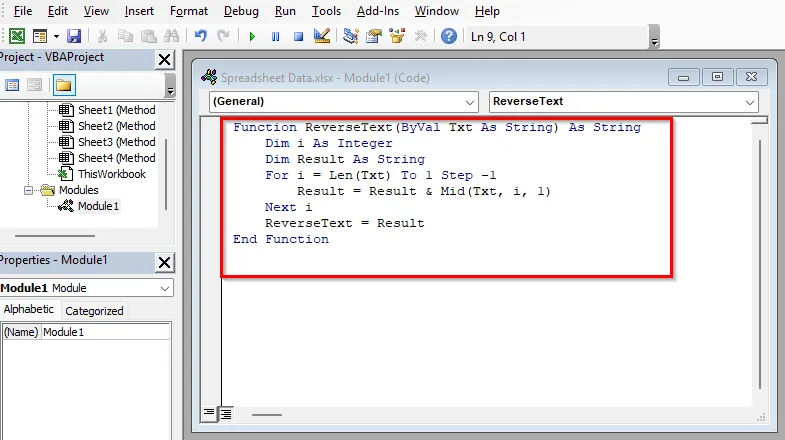 Reverse a Text String Using VBA in Excel