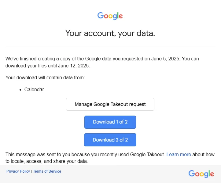Export Events Using Google Takeout (Manual Method)