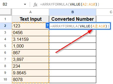 Inserting ARRAYFORMULA Function for Bulk Conversion