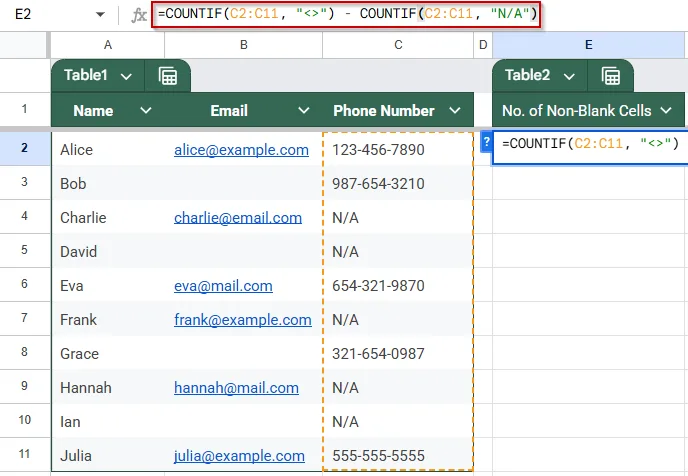 Calculate Number of Non-Blank Cells That Do Not Equal a Specific Value