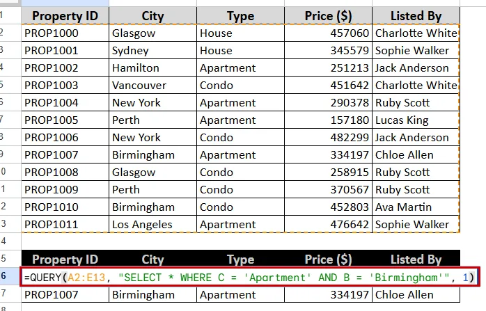 Using the QUERY Function with Multiple Conditions