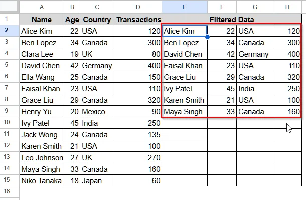 FILTER Function with More Than Two OR Conditions in Google Sheets