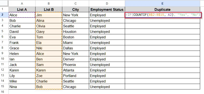 Show Duplicates in Google Sheets with the COUNTIF Function