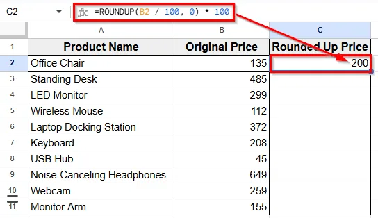 Applying ROUNDUP Function With Math Logic