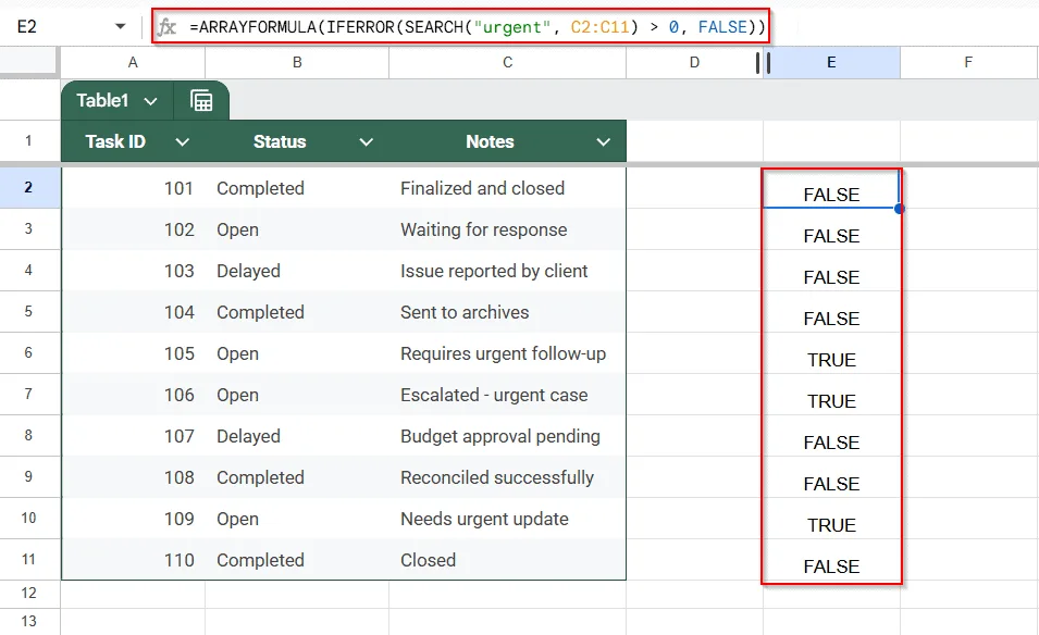 Use SEARCH Function to Look for Partial Matches in Each Cell
