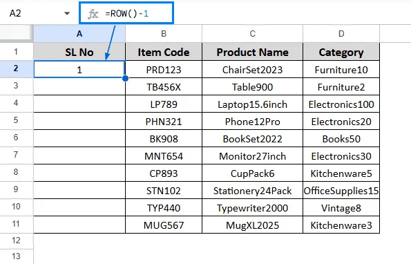 Add Serial Number Using the ROW Function