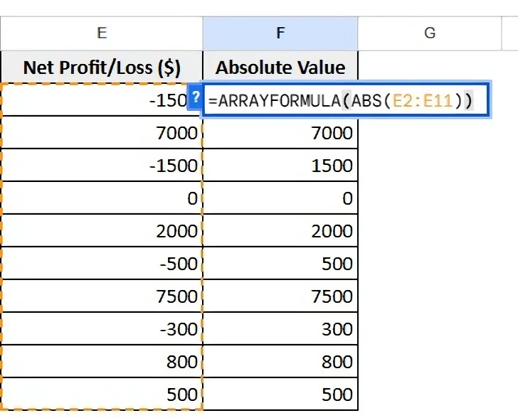 Using ARRAYFORMULA for the Entire Column