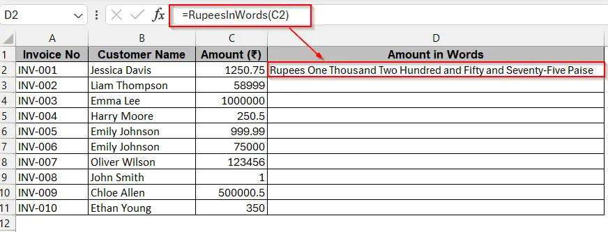 Converting Number to Words in Rupees with VBA Macro