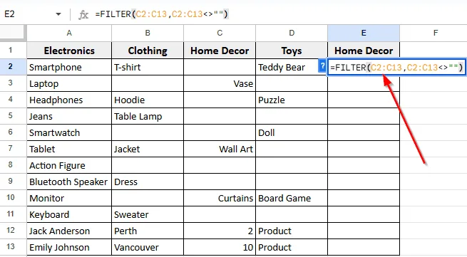 Using The FILTER Function To Remove Empty Cells