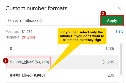 Using the Custom Number Format Option from the Menu
