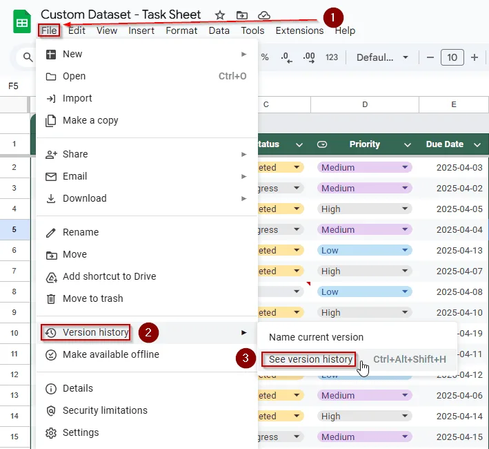 Use Version History to Restore a Deleted Tab