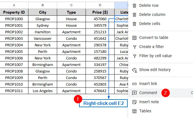 Tag Someone In Google Sheets Using the Context Menu