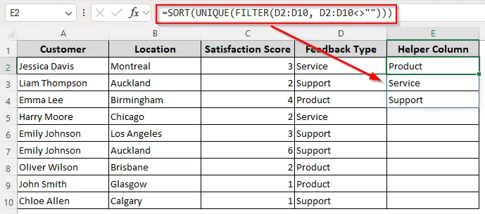 Using the SORT Function and Data Validation