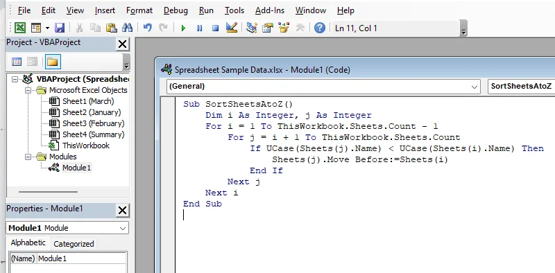 Using VBA to Sort Excel Tabs Alphabetically